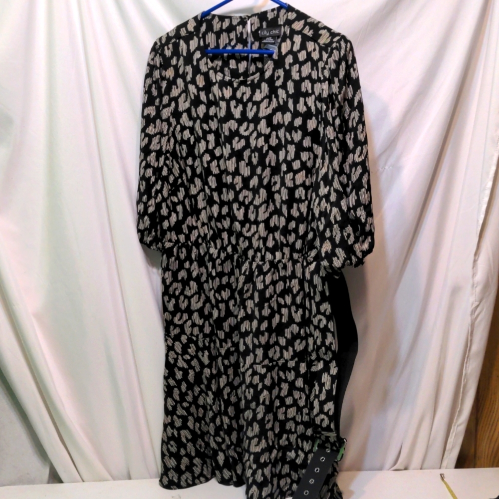 City Chic Line Play black and white belted Midi dress size 14 NWT
